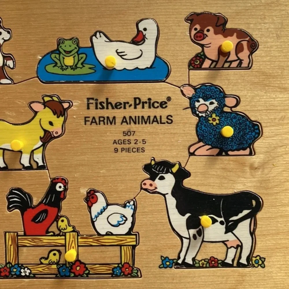 Vintage 1972 Fisher-Price Farm Animals‎ Wood Puzzle